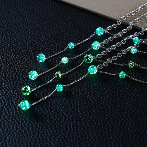 Sarcelle | Argent | Suspension double cascade de verre Firefly